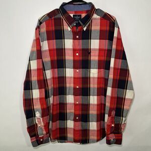 AMERICAN EAGLE Classic Fit Button Down Shirt Mens Size Large Red Plaid Long Slv
